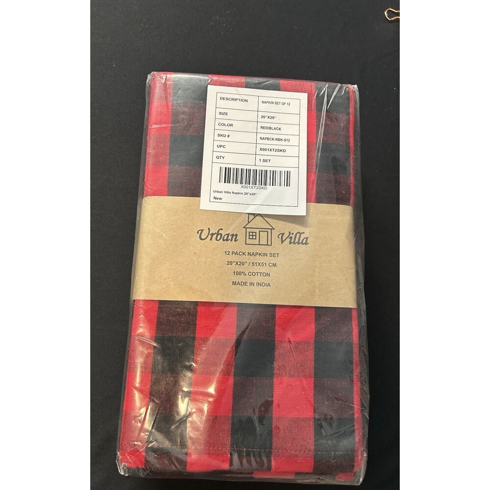 NWT Urban Villa 12 Pack Cotton Napkins 20x20 Red Buffalo Plaid Holiday Table